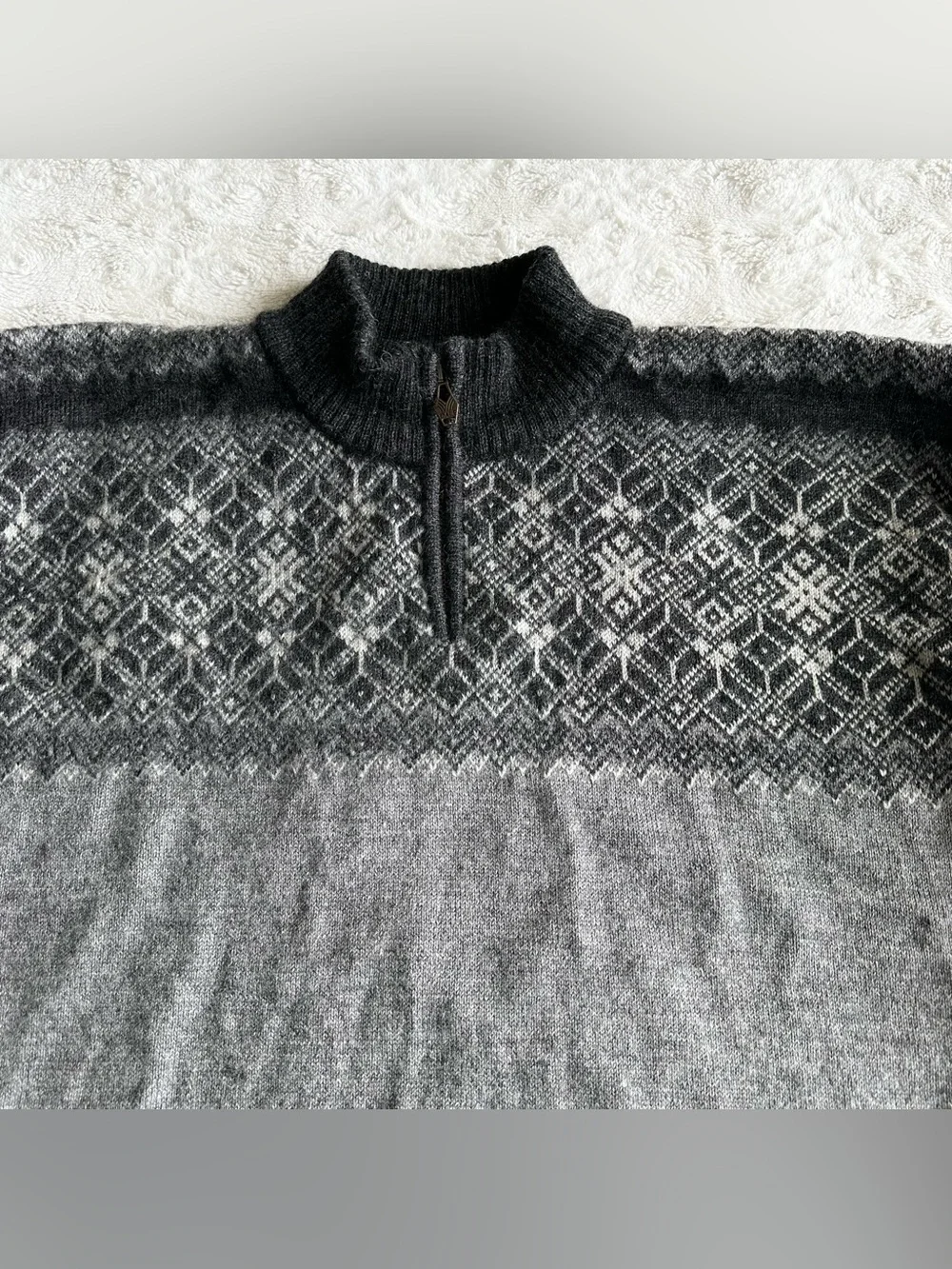 Vintage Dale of Norway Sweater Mens XL Gray Wool Fair Isle 1/4 Zip Ski Nordic